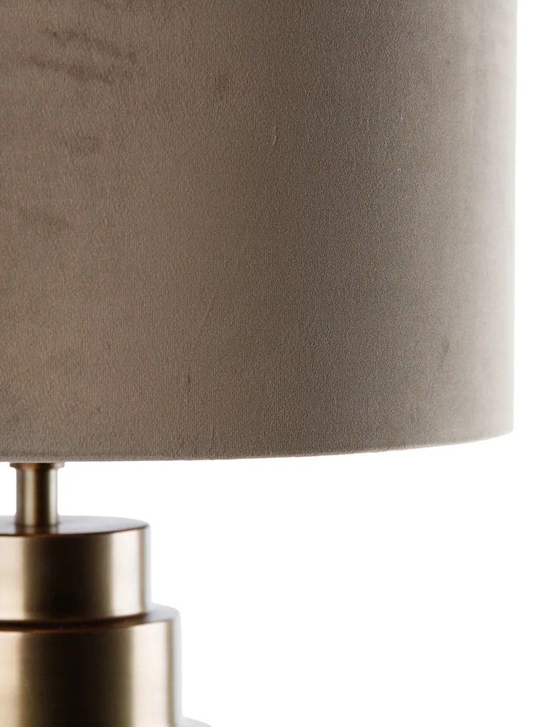 Tafellamp brons velours kap taupe met goud 40 cm - Bruut Art Deco E27 rond Binnenverlichting Lamp