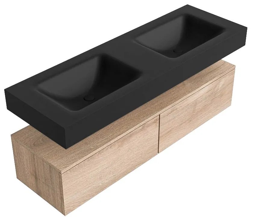 Zaro Alan badmeubel 140cm washed oak 2 lades met vrijhangende wastafel cloud dubbel zonder kraangat urban