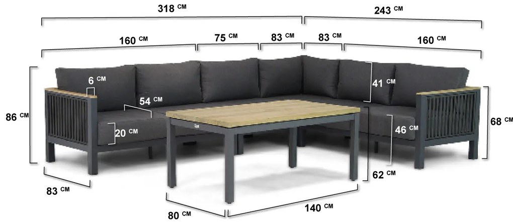 Dining Loungeset 6 personen Rope Grijs  Santika Furniture Santika Shadow