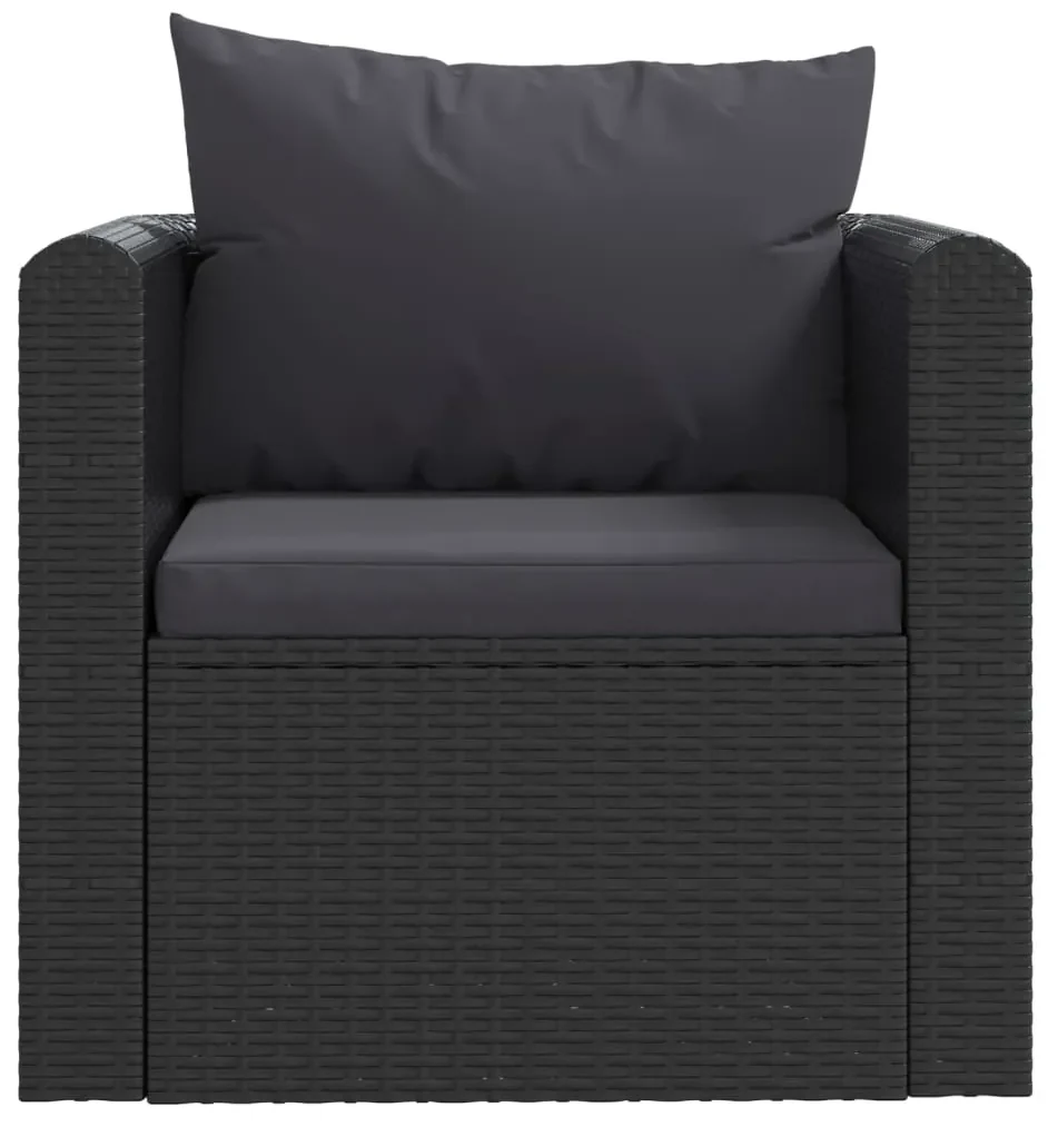vidaXL Fauteuil met kussens poly rattan zwart