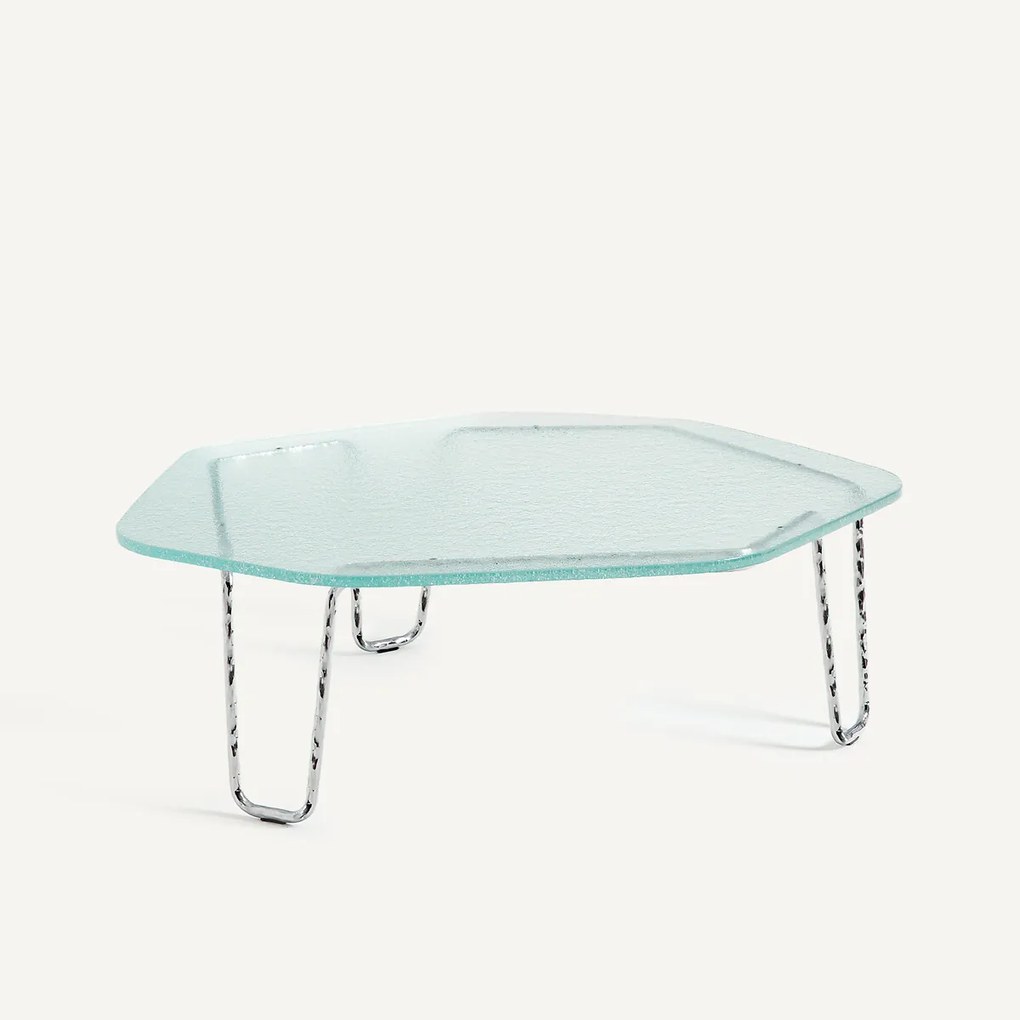Salontafel van glas en ijzer, H33 cm, Oasis