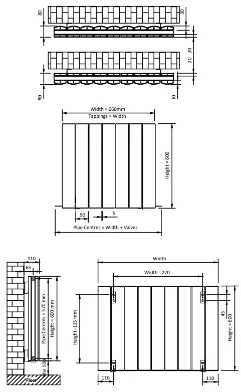 Eastbrook Guardia radiator 65x60cm aluminium 1120W grijs mat