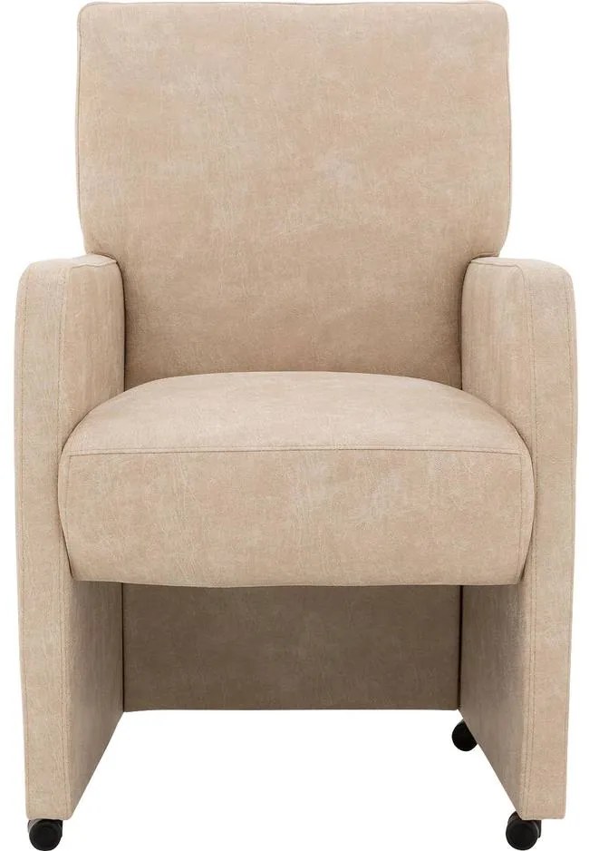 Goossens Eetkamerstoel Leen beige micro leer met armleuning en met wielen, stijlvol landelijk