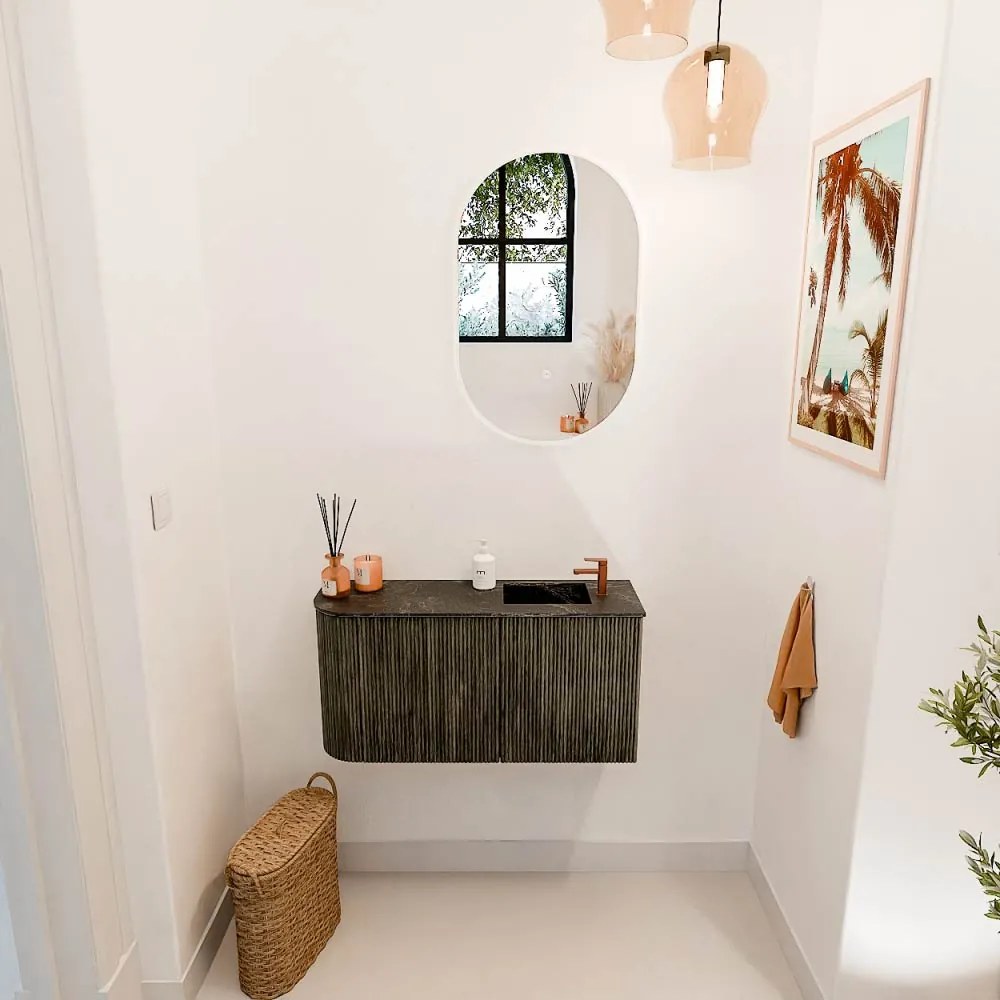 Mondiaz Joya DLux 80cm toiletmeubel ronding links shadow met wastafel faye rechts 1 kraangat lava