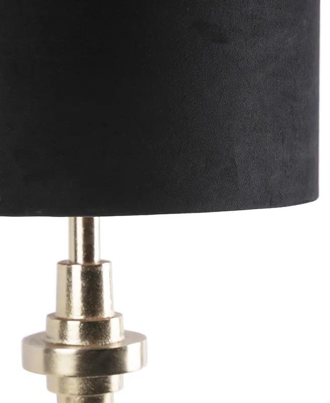 Art Deco tafellamp goud met velours zwarte kap 40 cm - Diverso Art Deco E27 cilinder / rond Binnenverlichting Lamp