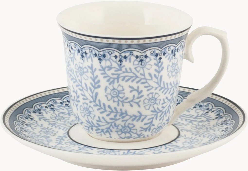 Porseleinen koffiekopjes Blue Dream met schoteltjes, 2-delig