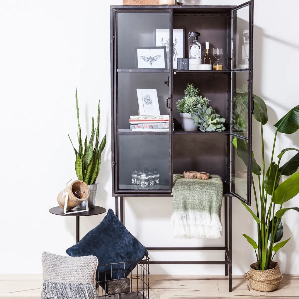 By-Boo Ventana Industriele Vitrinekast Met 2 Glazen Deuren - 85x41x199cm.