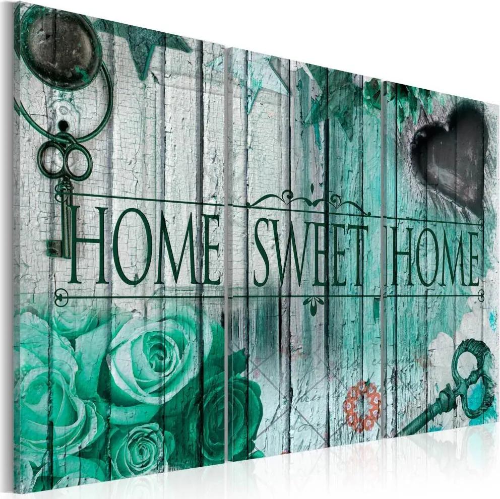 Schilderij -Home Sweet Home  in smaragd groen, 3 luik