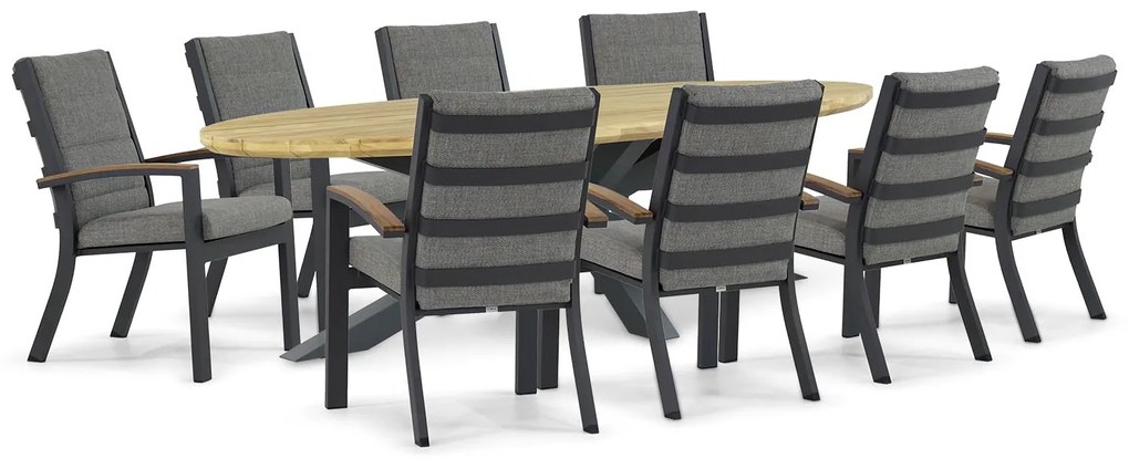 Tuinset 8 personen 280 cm Aluminium/teak Grijs Osmen Midura/Diogo