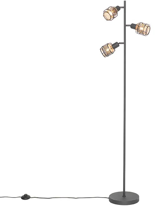 Design vloerlamp zwart met goud 3-lichts - Noud