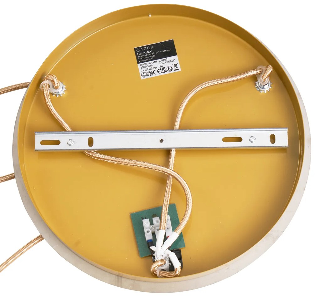 Art deco hanglamp messing met amber glas 3-lichts - Douglass