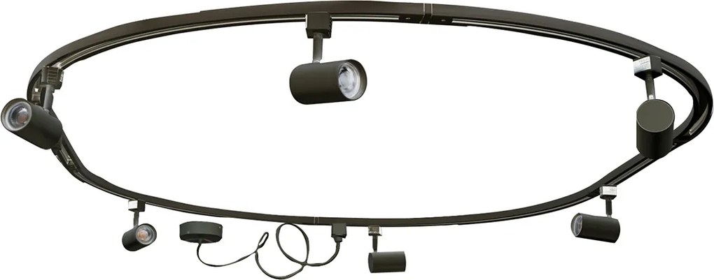 Modern railsysteem met 6 spots zwart 1-fase ovaal 100cm - Iconic Jeana