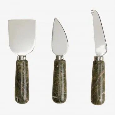 Set Van 3 Kaasmessen In Marmer En Roestvrij Staal Calven Groen Marmer Forest - Sklum