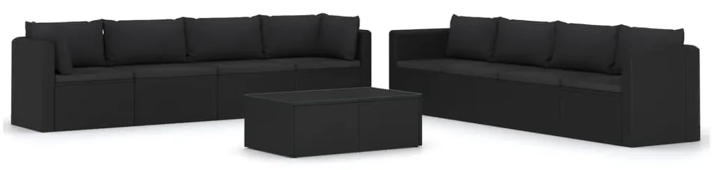 vidaXL 9-delige Loungeset met kussens poly rattan zwart