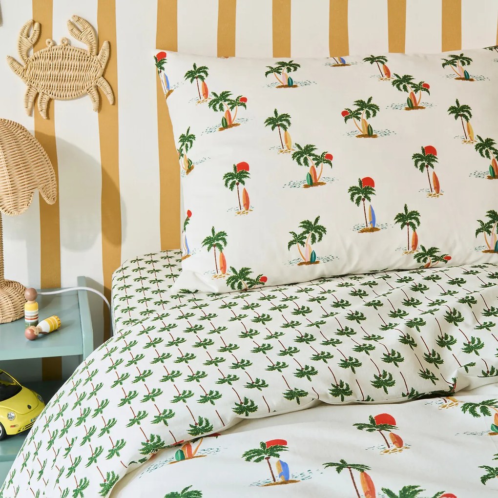 Hoeslaken voor kinderen, 50% gerecycled katoen, kap van 25 cm, palmboomprint, TAPAHI