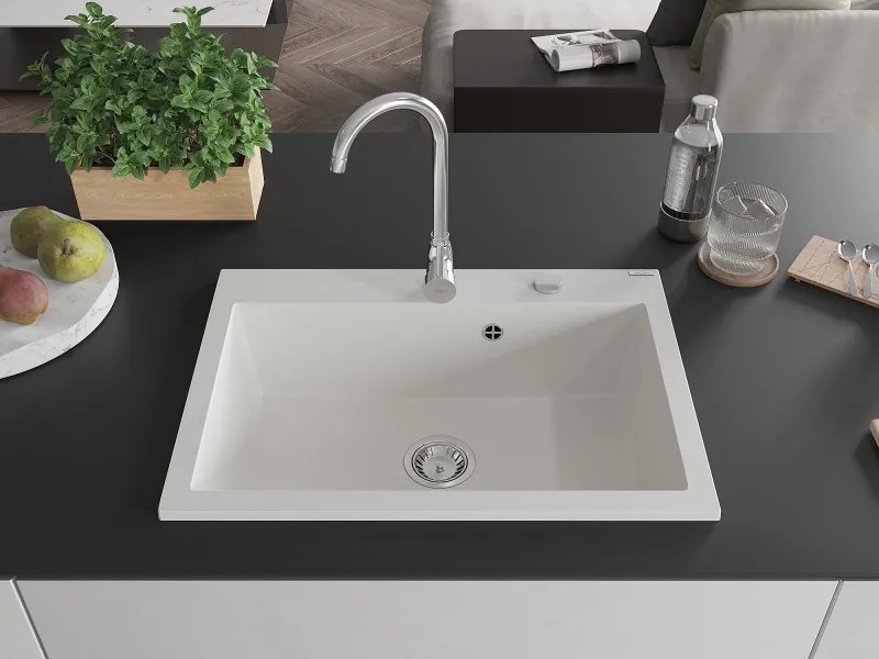 Mexen Elix granieten spoelbak 1-komers 700 x 500 mm, wit, chrom sifon - 6526701005-20