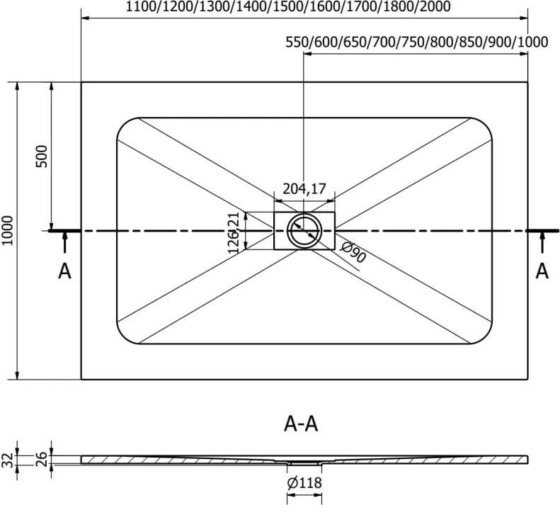 Mexen Hugo rechthoekige SMC douchebak 110 x 100 cm, wit - 42101011