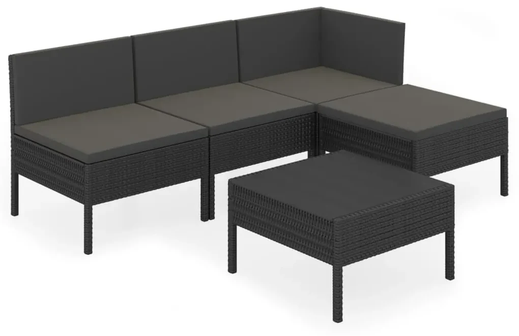 vidaXL 5-delige Loungeset met kussens poly rattan zwart