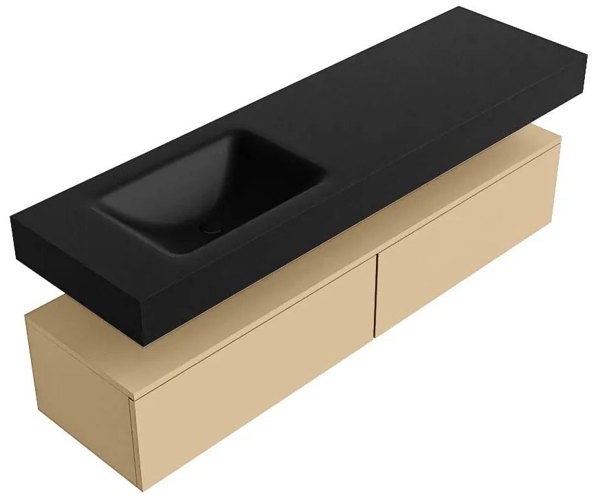 Zaro Alan badmeubel 160cm sand 2 lades met vrijhangende wastafel cloud links zonder kraangat urban