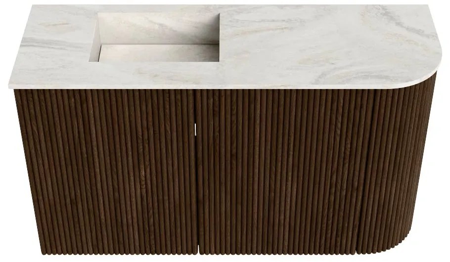 Mondiaz Joya DLux 70cm toiletmeubel ronding rechts walnut met wastafel faye links 1 kraangat ostra