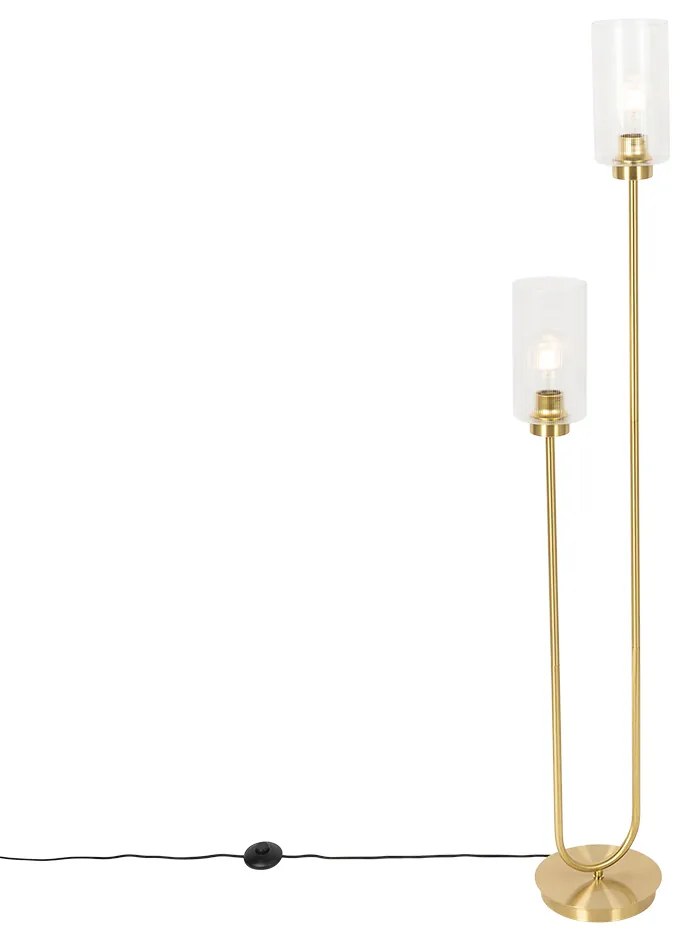 Art Deco vloerlamp goud met glas 2-lichts - Laura