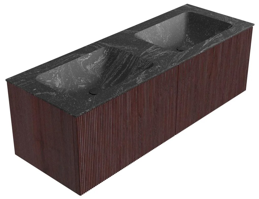 Mondiaz Kurve-dlux 130cm badmeubel ruby met 2 lades en wastafel leaf dubbel zonder kraangat lava