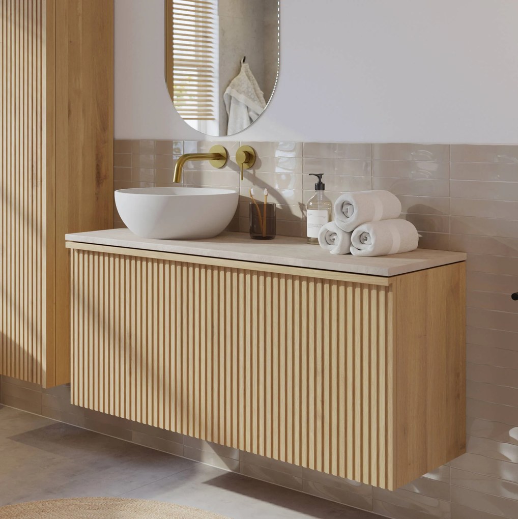 Ben Linea badmeubel incl. mat witte solid surface waskom links 120x45x71cm eiken naturel