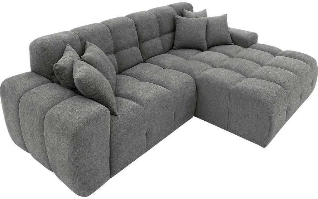 Goossens Excellent Bank Kubus - 30 X 30 Cm Stiksel grijs, stof, 1,5-zits, modern design met chaise longue rechts