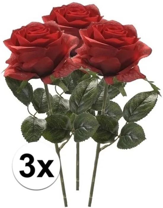 3 x Rode roos Simone steelbloem 45 cm - Kunstbloemen