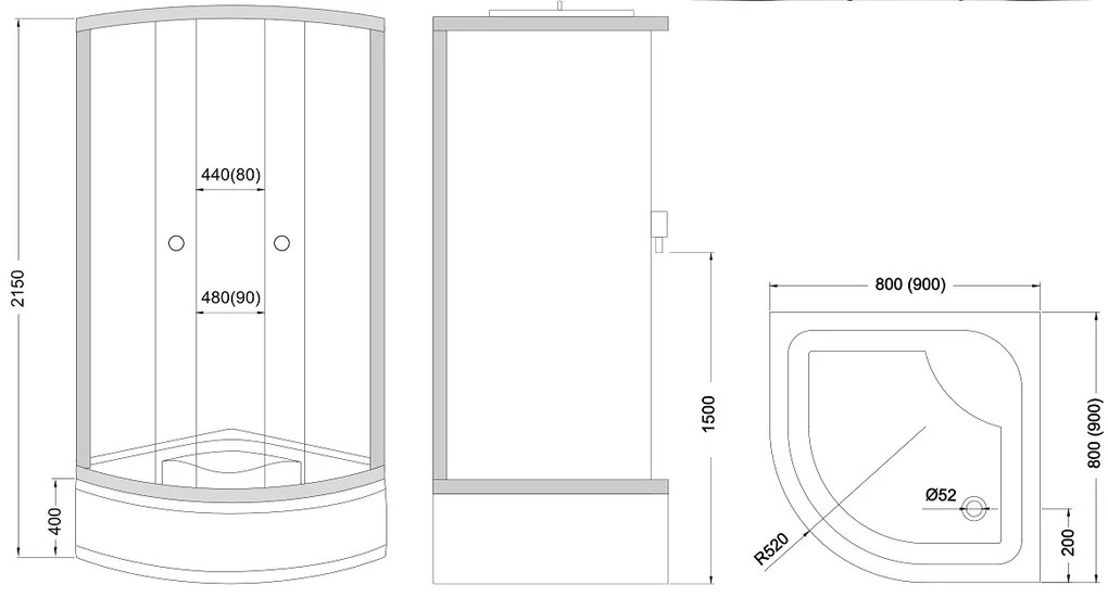 Plazan Apollo Lux douchecabine kwartrond met verhoogde douchebak 80x80x215cm chroom