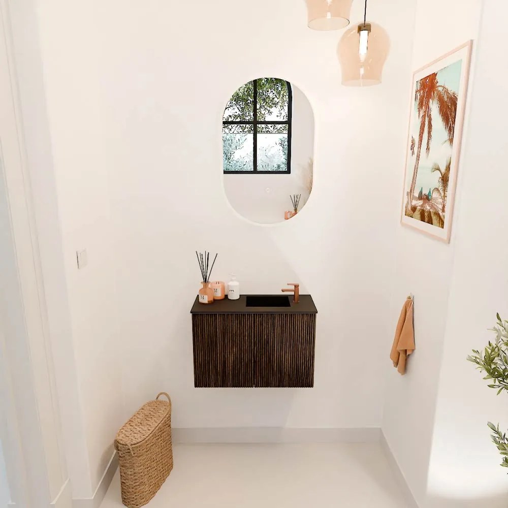 Mondiaz Joya 60cm toiletmeubel walnut met wastafel faye rechts 1 kraangat urban