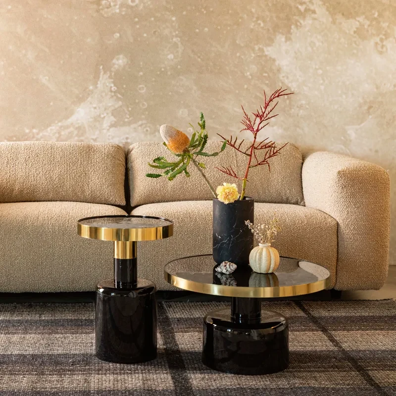 Zuiver Glam Emaille Salontafel Zwart Met Goud - 60 X 60cm.