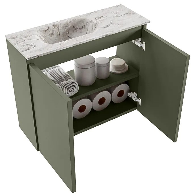 Mondiaz Ture DLux toiletmeubel 60cm army met wastafel glace links zonder kraangat