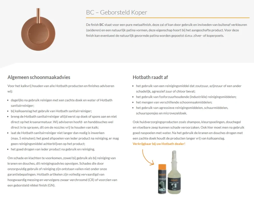 Hotbath Cobber Doucheslang 1,5 m Geborsteld Koper M015