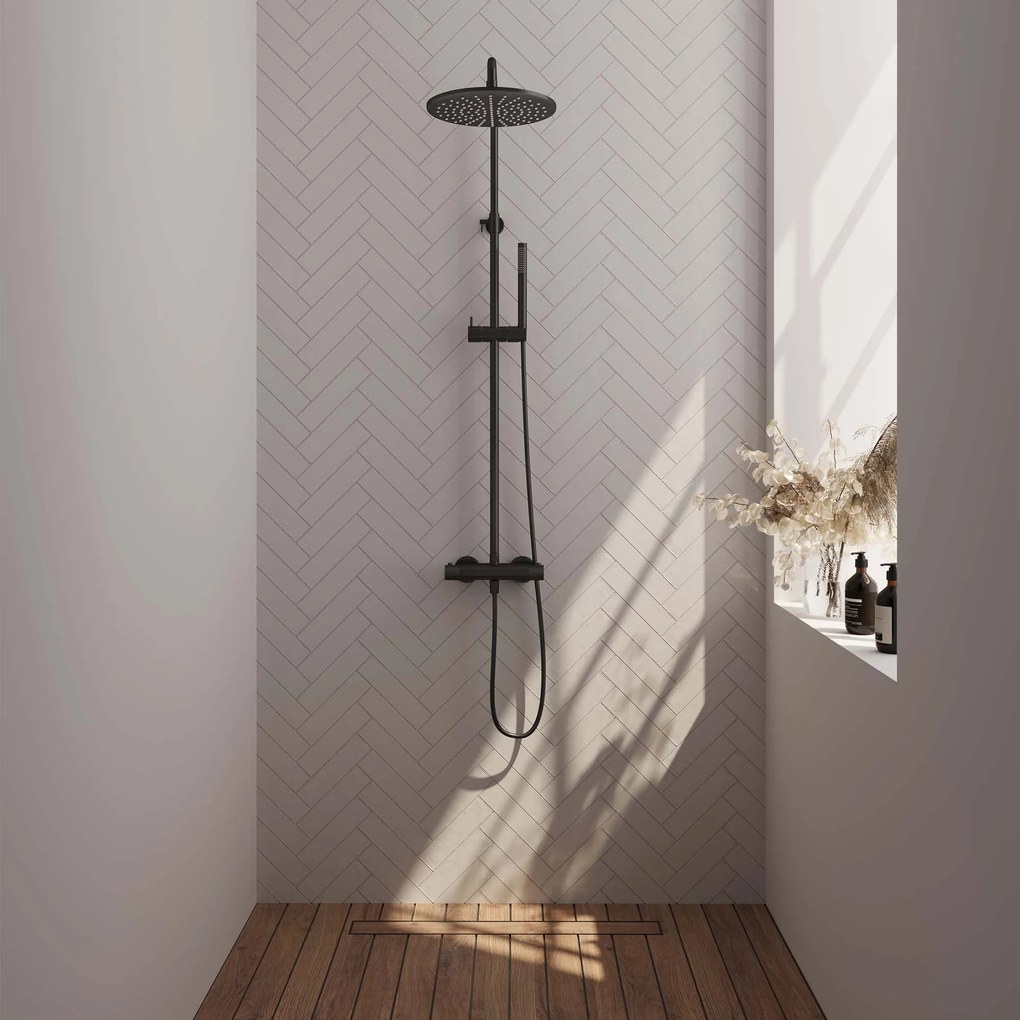 Brauer Black Carving opbouw regendouche met 30cm douchekop en staafhanddouche mat zwart