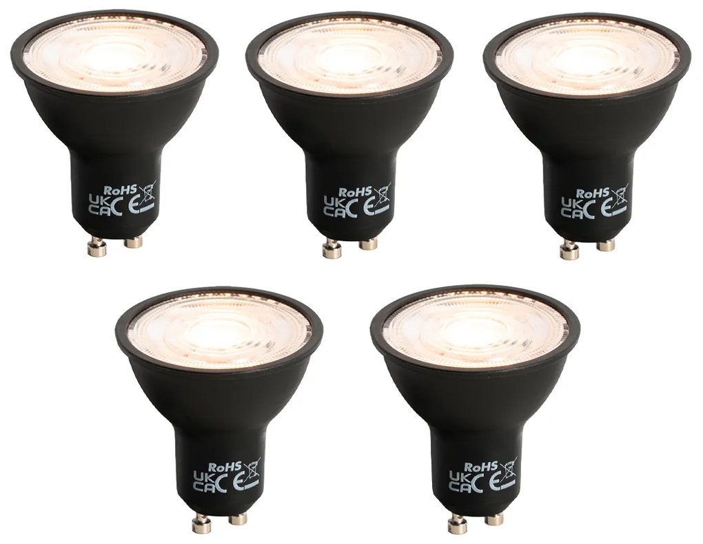 Set van 5 GU10 dimbare LED lamp zwart 6W 500 lm 2700K