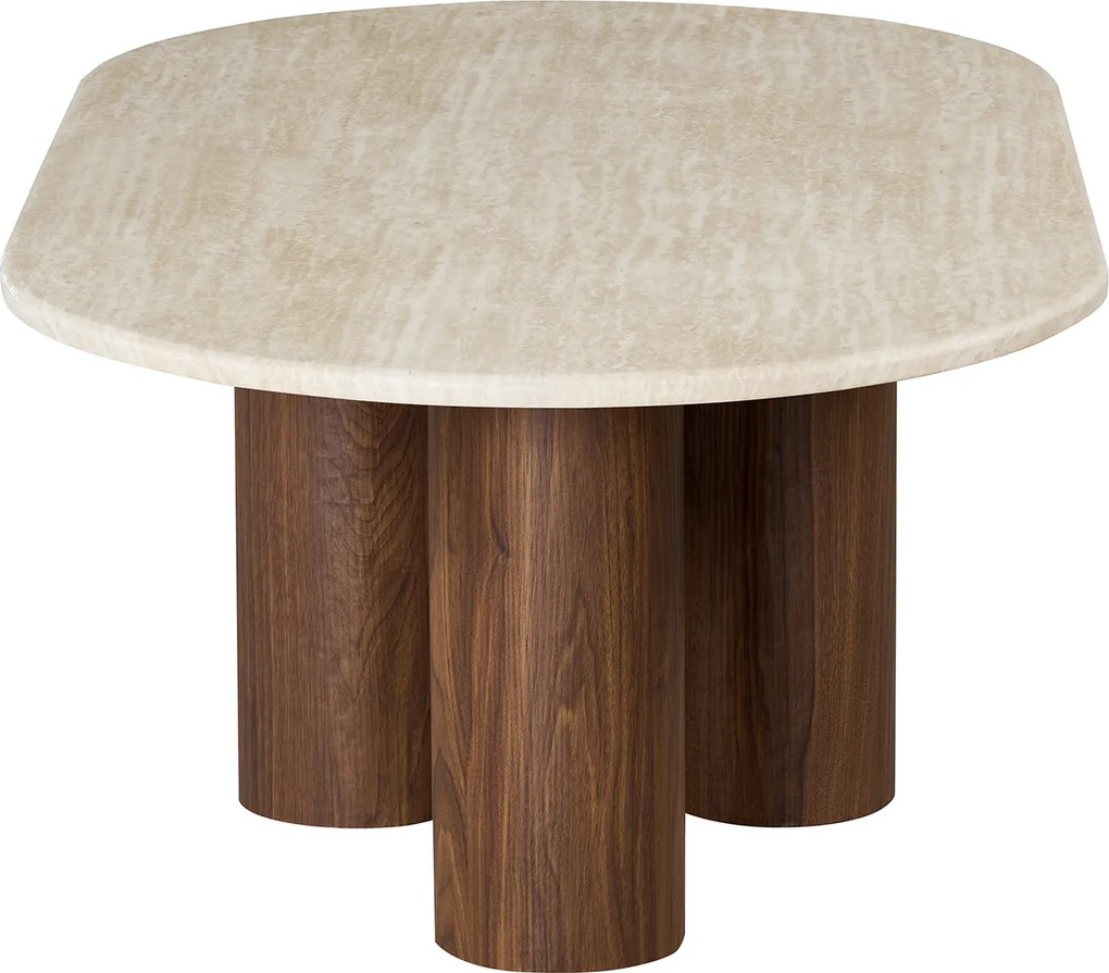 Salontafel Travertin Met Walnoot Poten - 130 X 70cm.