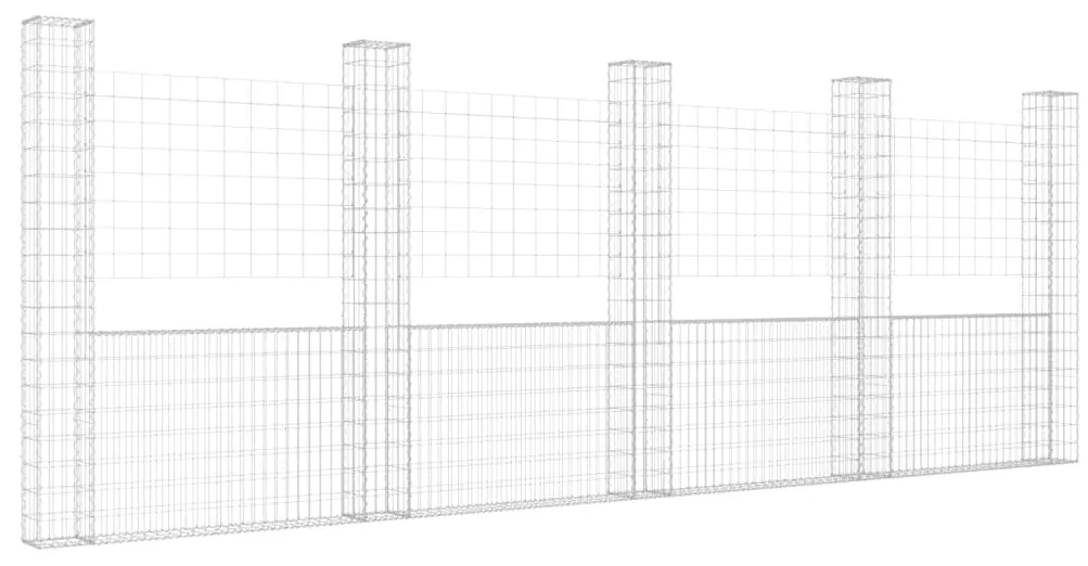 vidaXL Schanskorf U-vormig met 5 palen 500x20x200 cm ijzer