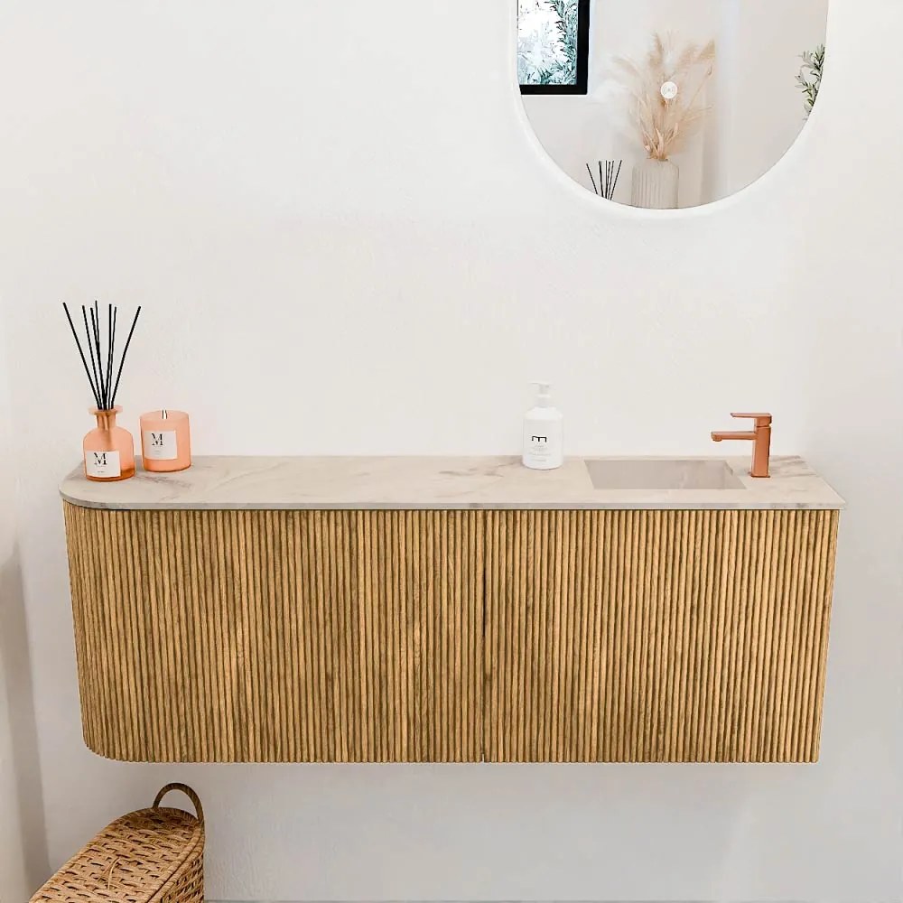 Mondiaz Joya DLux 110cm toiletmeubel ronding links oak met wastafel faye rechts 1 kraangat frappe