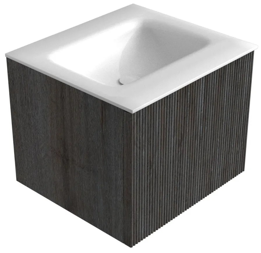 Mondiaz Kurve 50cm badmeubel shadow met 1 lade en wastafel grunne midden zonder kraangat