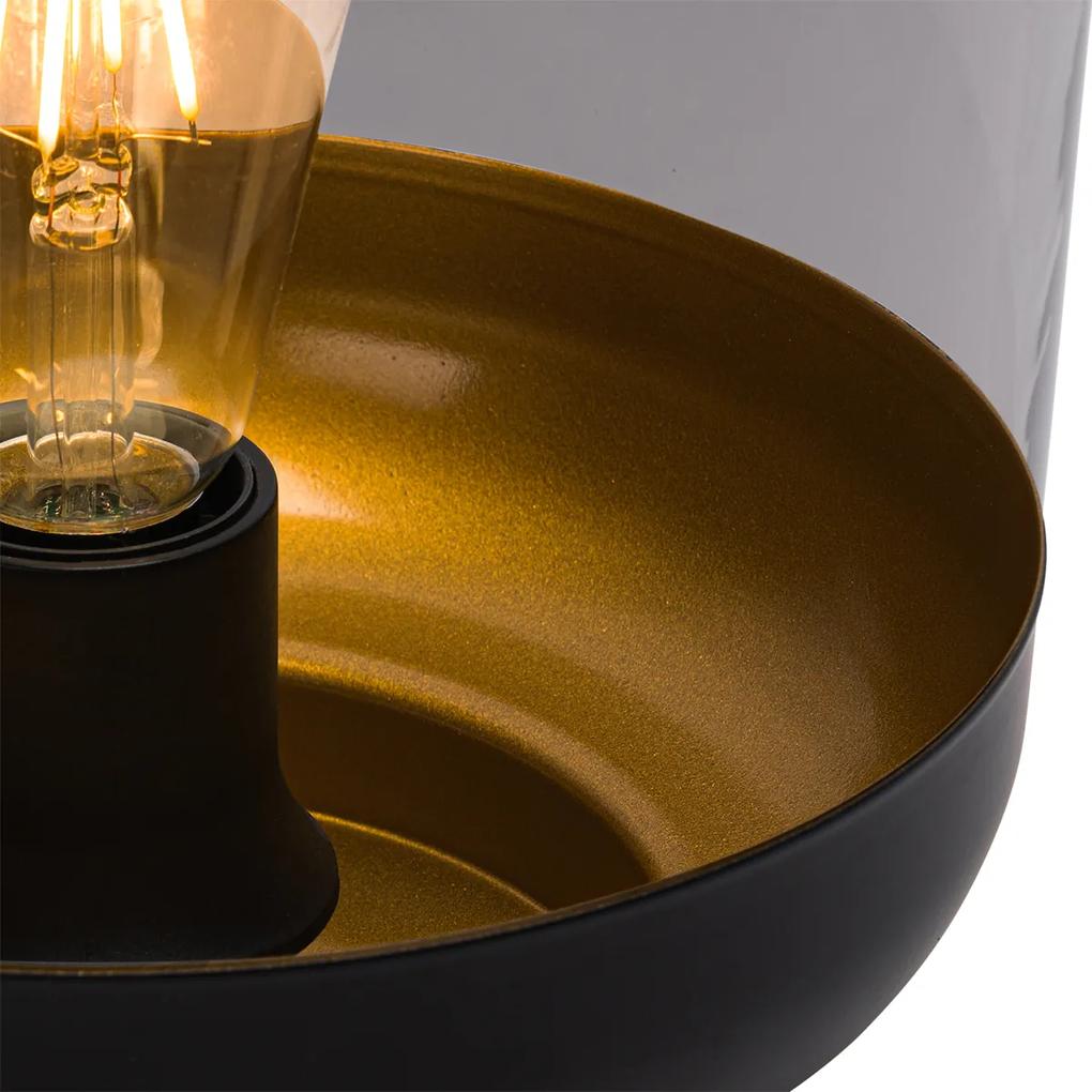Design vloerlamp zwart met goud en smoke glas - Kyan Design E27 Binnenverlichting Lamp