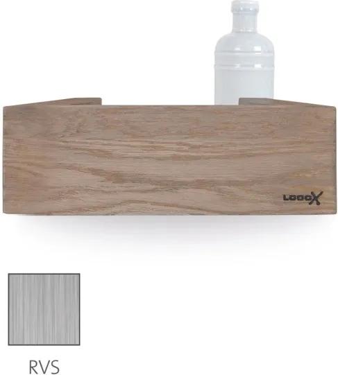 Looox Wooden collection shelf box 30cm met bodemplaat rvs geborsteld eiken geborsteld rvs wshbox30rvs