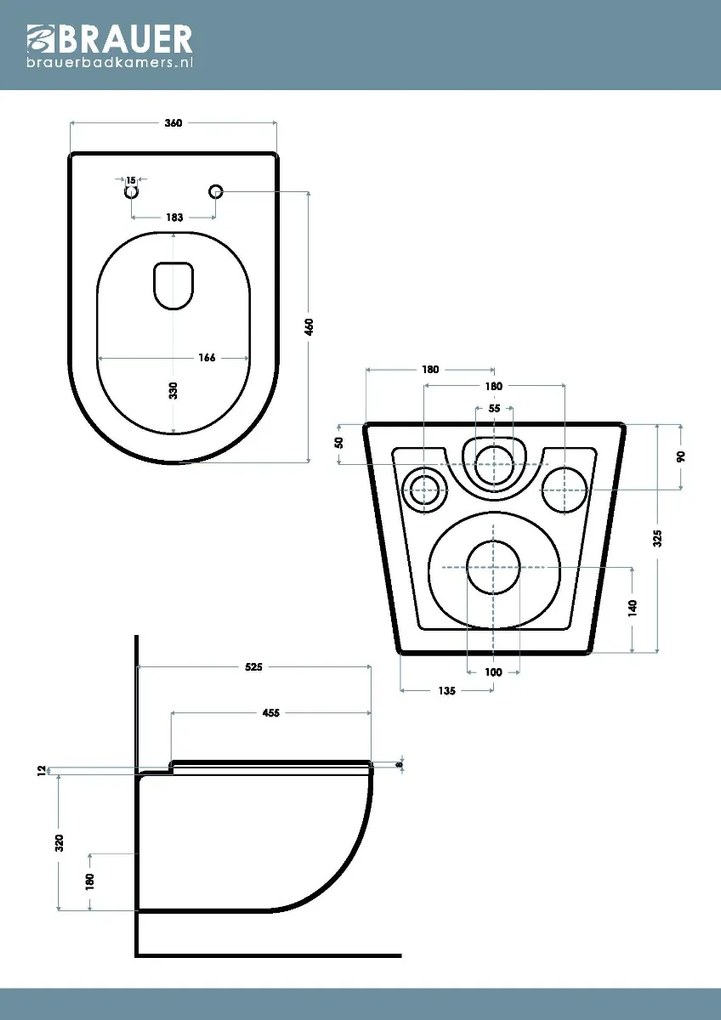 Brauer Tornado hangend toilet met tornadospoeling en quick release toiletzitting