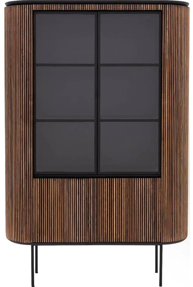 Goossens Vitrinekast Adel, 2 glasdeuren 2 dichte deuren, bruin teak, 139 x 210 x 40 cm, stijlvol landelijk