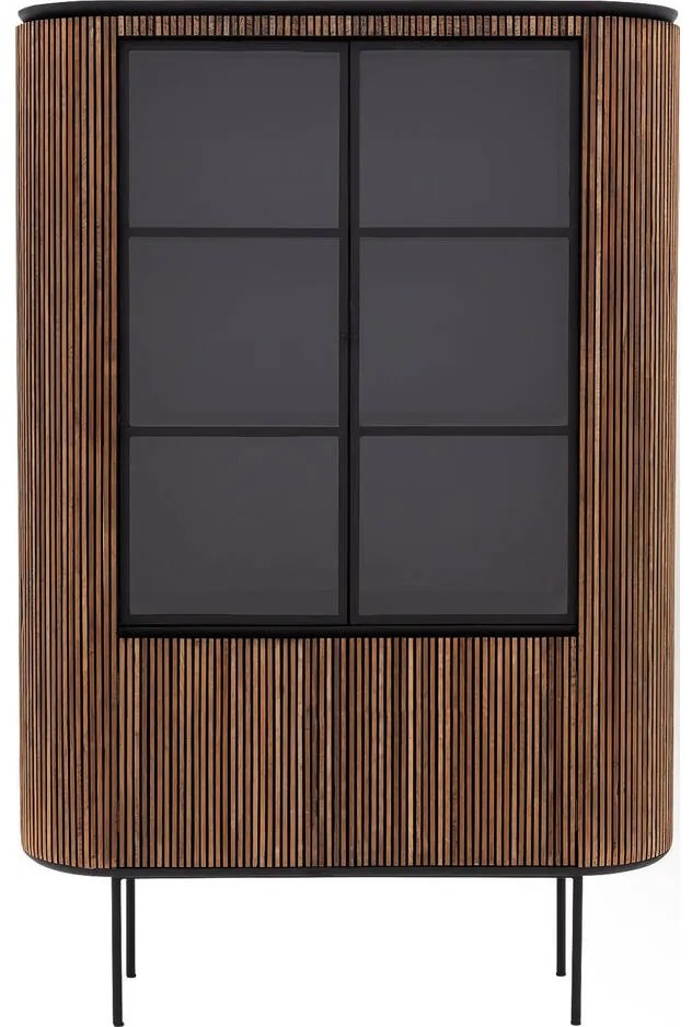 Goossens Vitrinekast Adel, 2 glasdeuren 2 dichte deuren, bruin teak, 139 x 210 x 45 cm, stijlvol landelijk