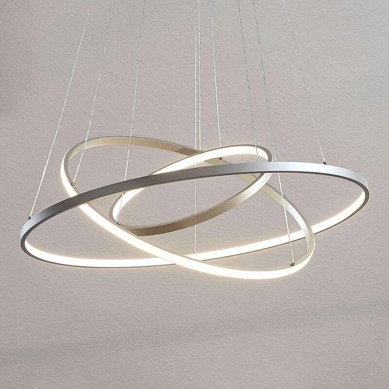 LED hanglamp Ezana gemaakt van drie ringen,nikkel
