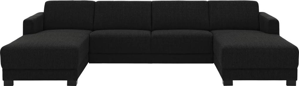 Goossens U-opstelling My Style Stof Grof Gweven zwart, stof, 2,5-zits, stijlvol landelijk met chaise longue rechts met chaise longue links