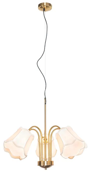 Klassieke hanglamp messing met witte lampenkap 5-lichts - Nona
