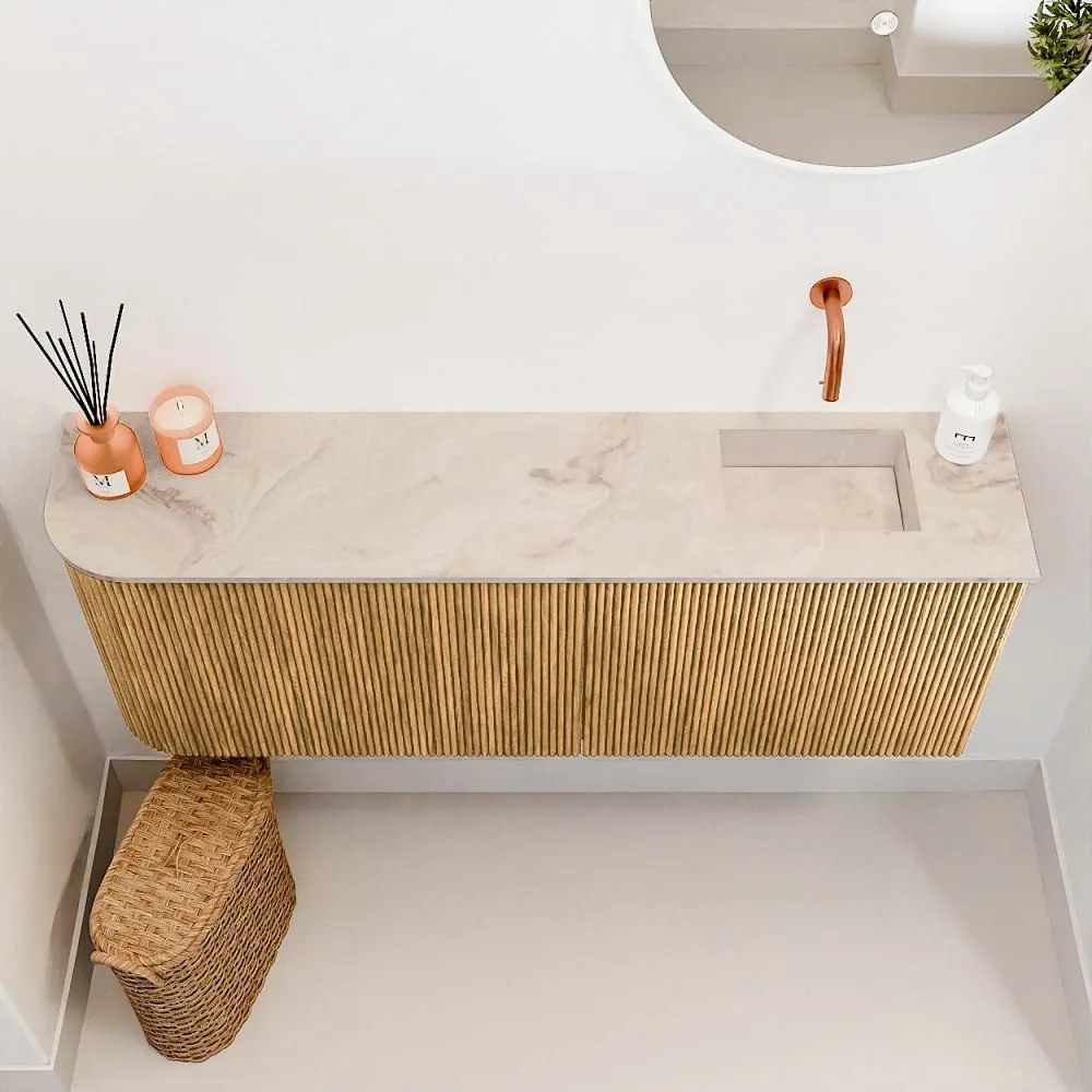 Mondiaz Joya DLux 110cm toiletmeubel ronding links oak met wastafel faye rechts zonder kraangat frappe