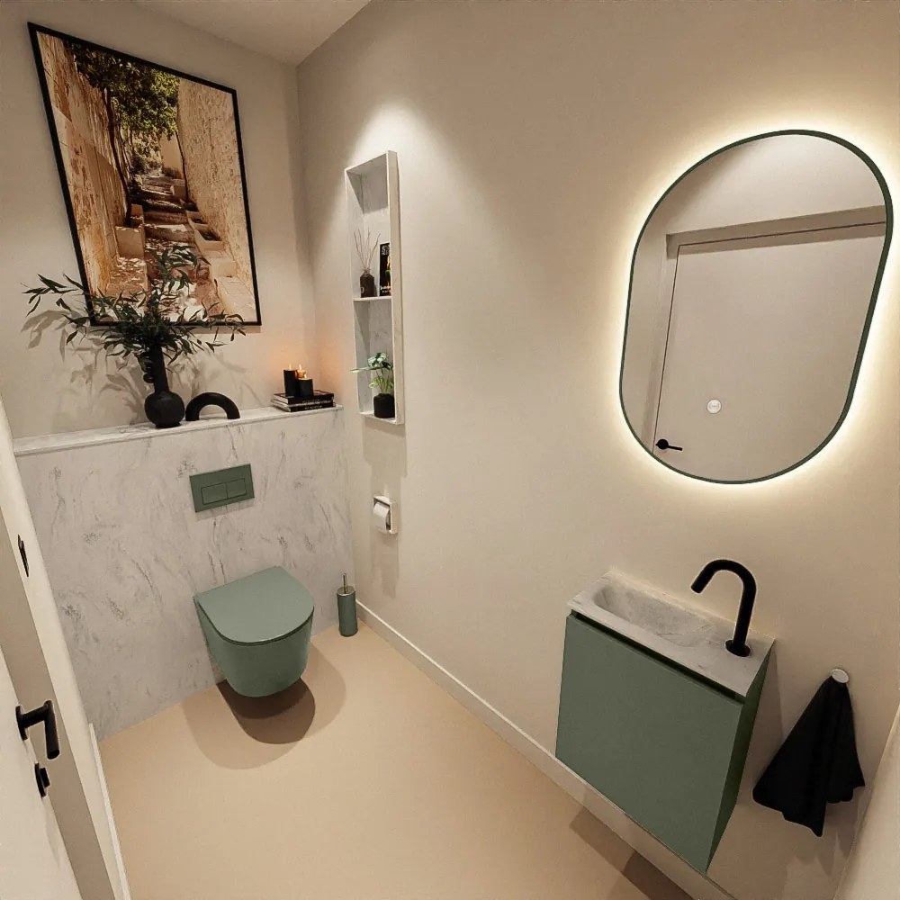 Mondiaz Ture DLux toiletmeubel 40cm army met wastafel opalo links met kraangat